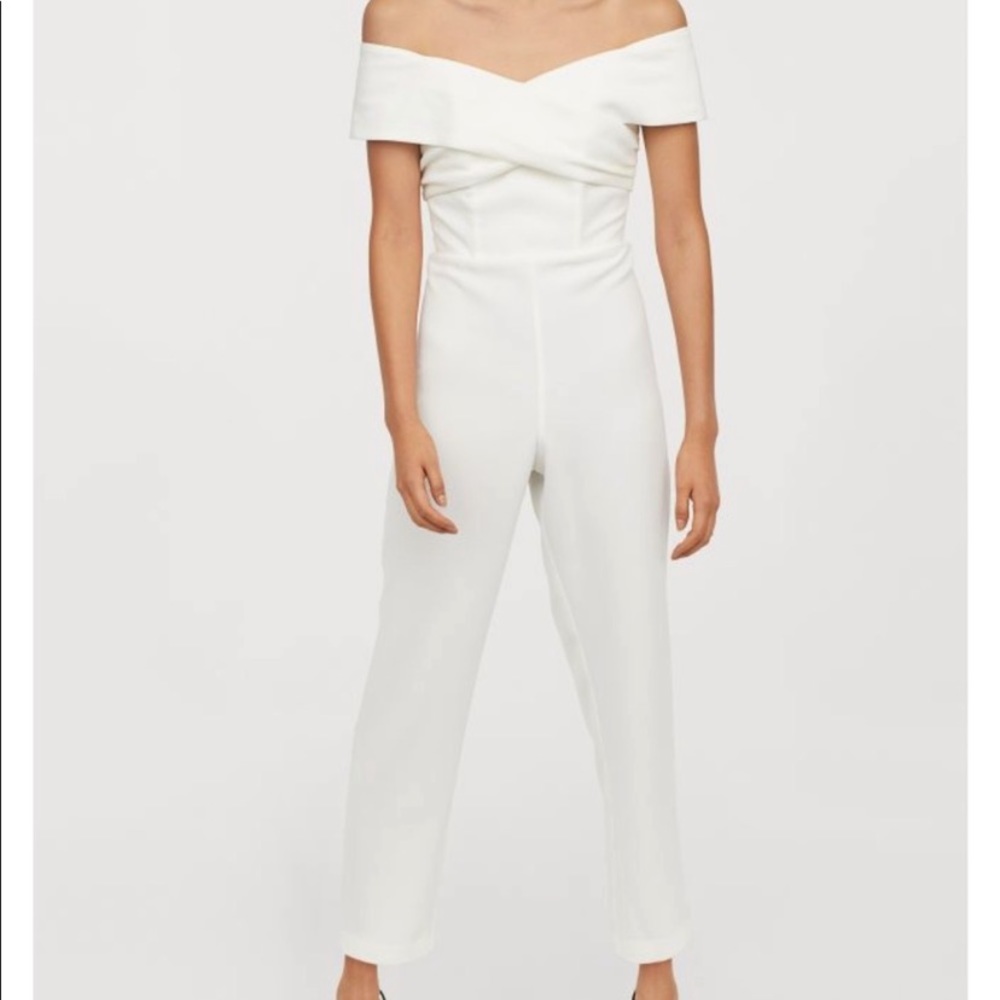 H&M Off The Shoulder Jumpsuit Pantsuit White 10